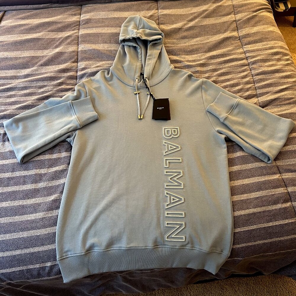 BALMAIN SWEATSHIRT Embossed Reflect SLJ Blue - Size Medium - Brand New